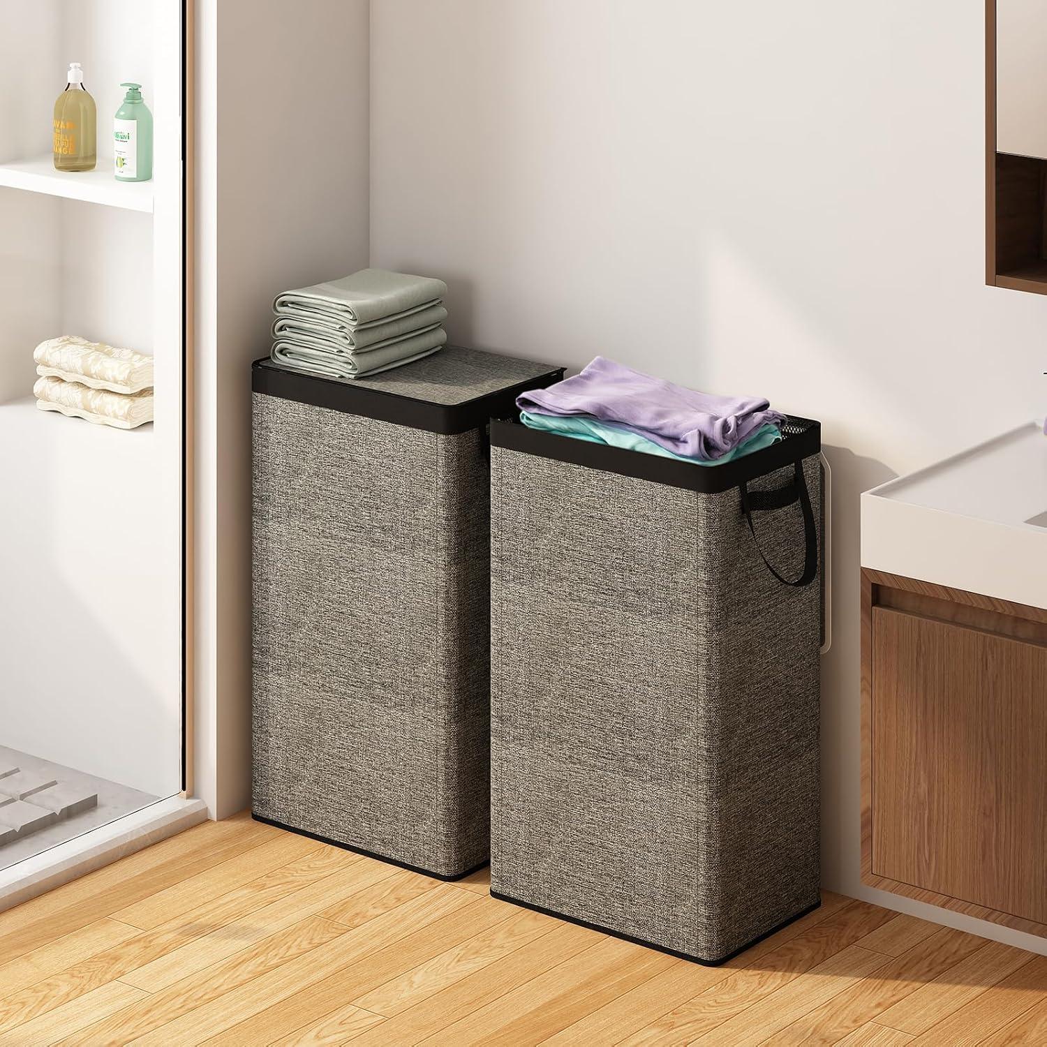 Cesto de Roupa Suja com Tampa, Cesto Organizador Grande 100 Litros com Saco Removível e Alça, Cesto Roupa Suja Dobrável de Tecido para Lavanderia e Casa