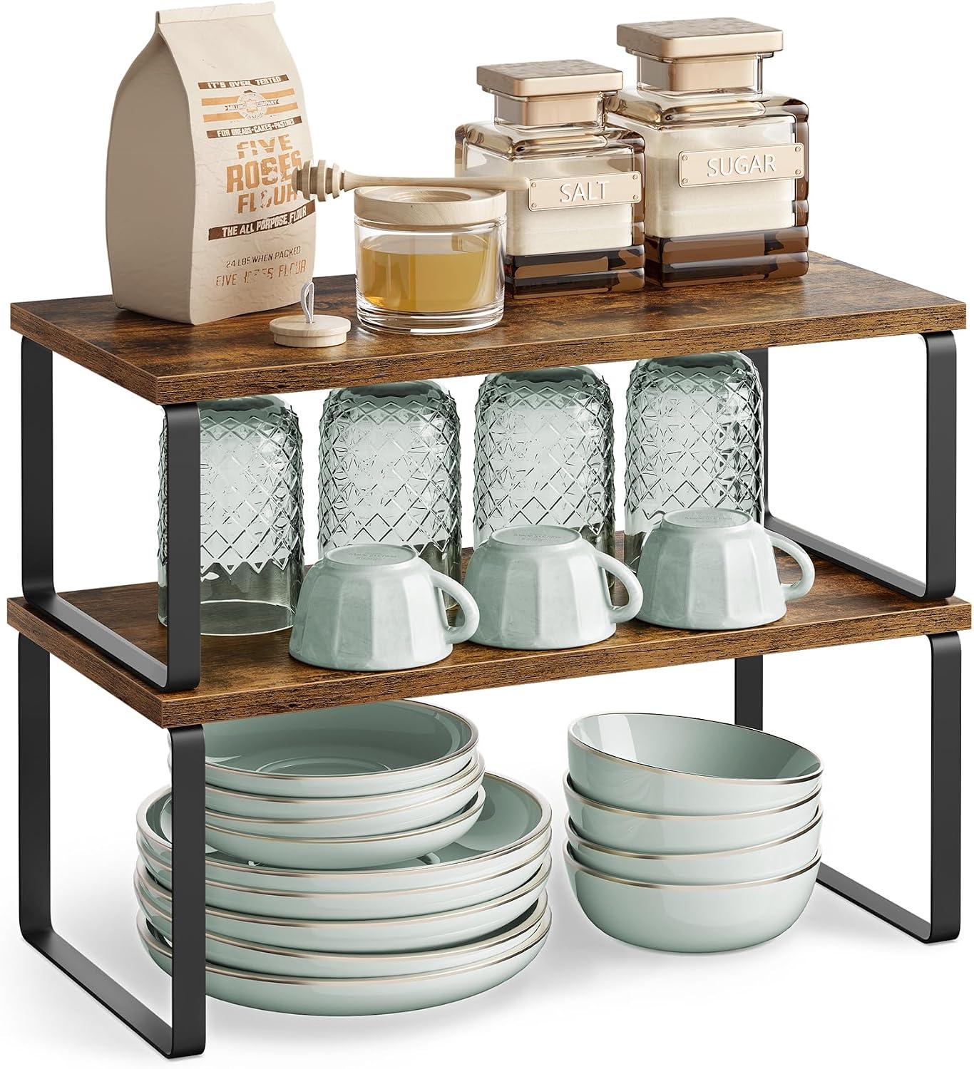 SONGMICS Kit com 2 Porta Temperos para Armário de Cozinha, Marrom e Preto