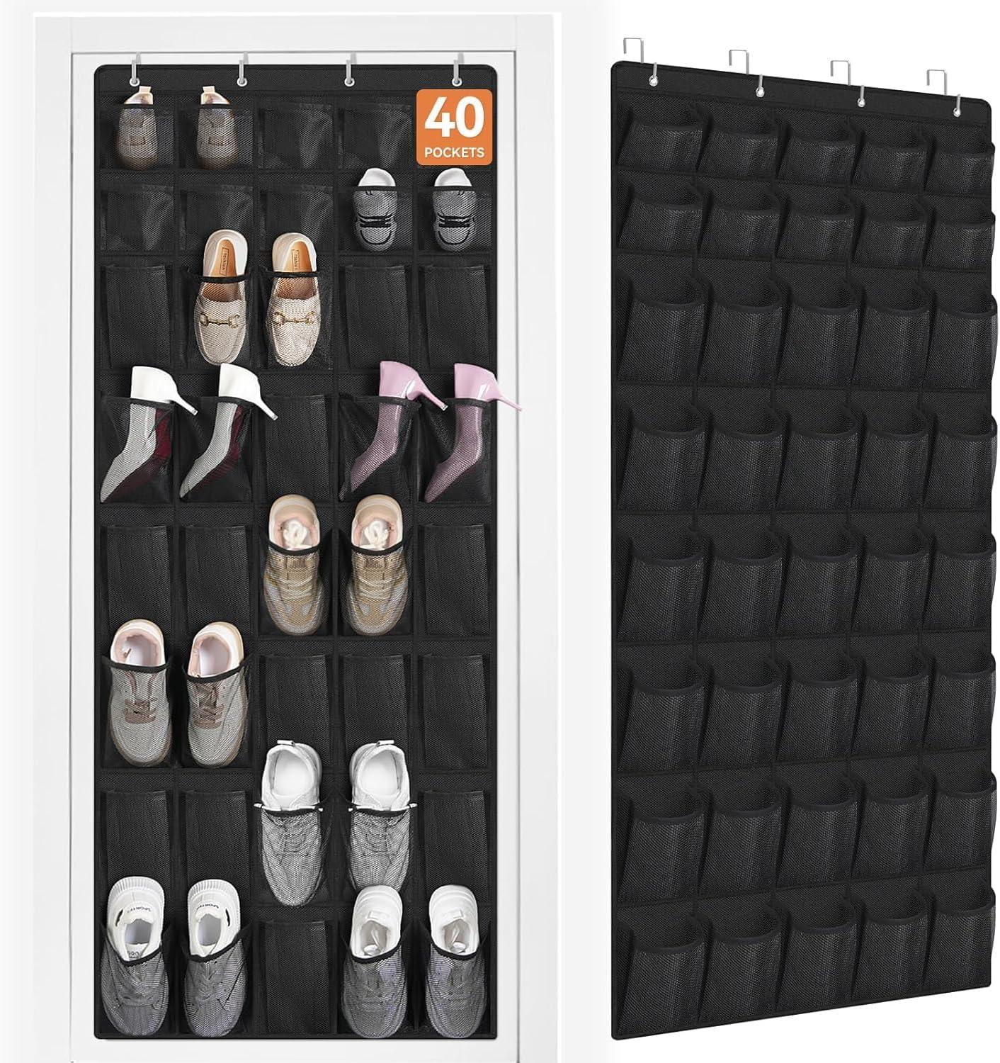 Sapateira de Porta com 40 Bolso, Sapateira de Porta Organizadora, Transparente e Pendurável, Vertical, Organizador de Sapatos para Parede, Preto