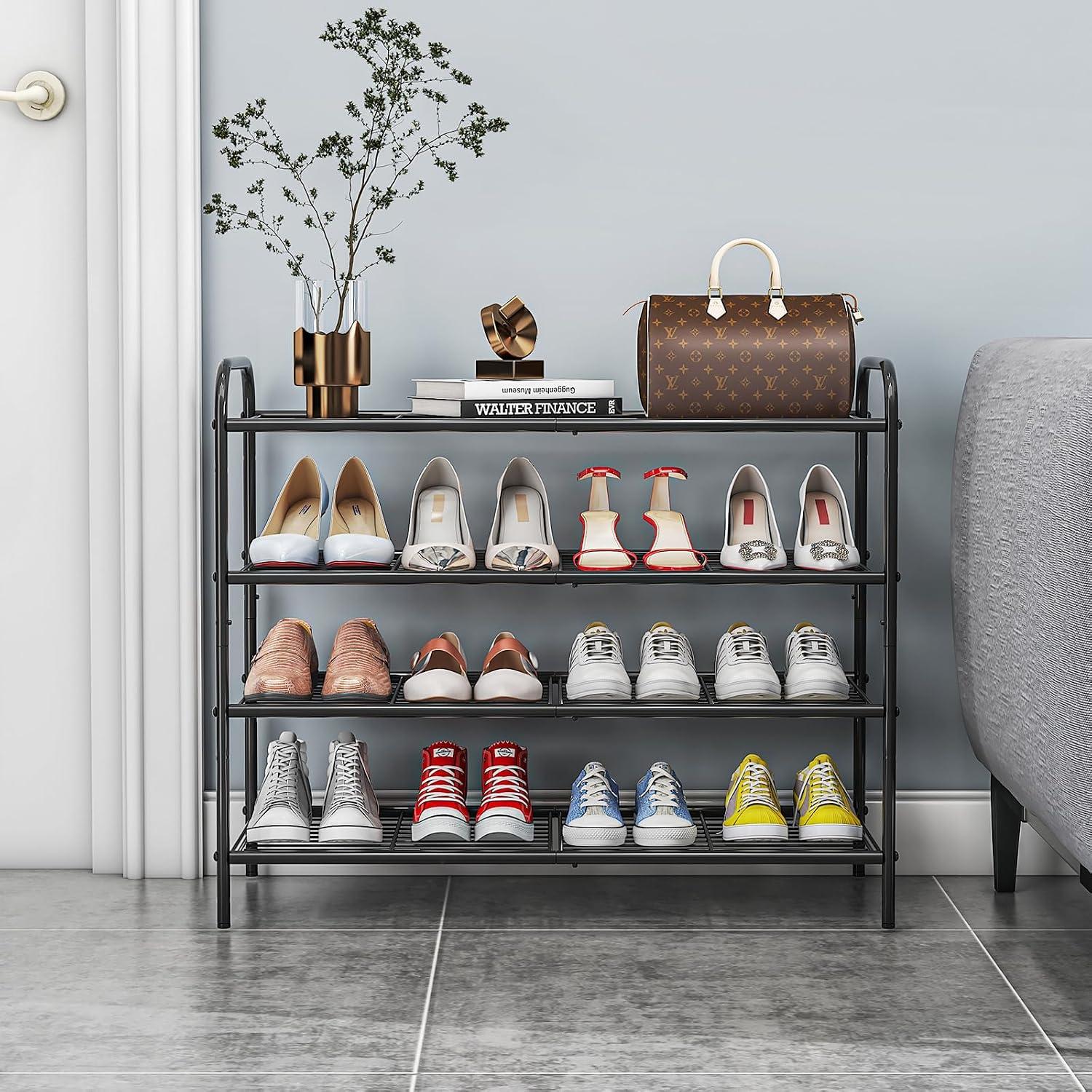 Sapateira Organizadora, Sapateira Hall de Entrada Simples, 4 Prateleiras para 16 Pares, Robusta e Durável, Ideal para Sala de Estar,torre empilhável para sala de estar, entrada, corredor (4 Tier)