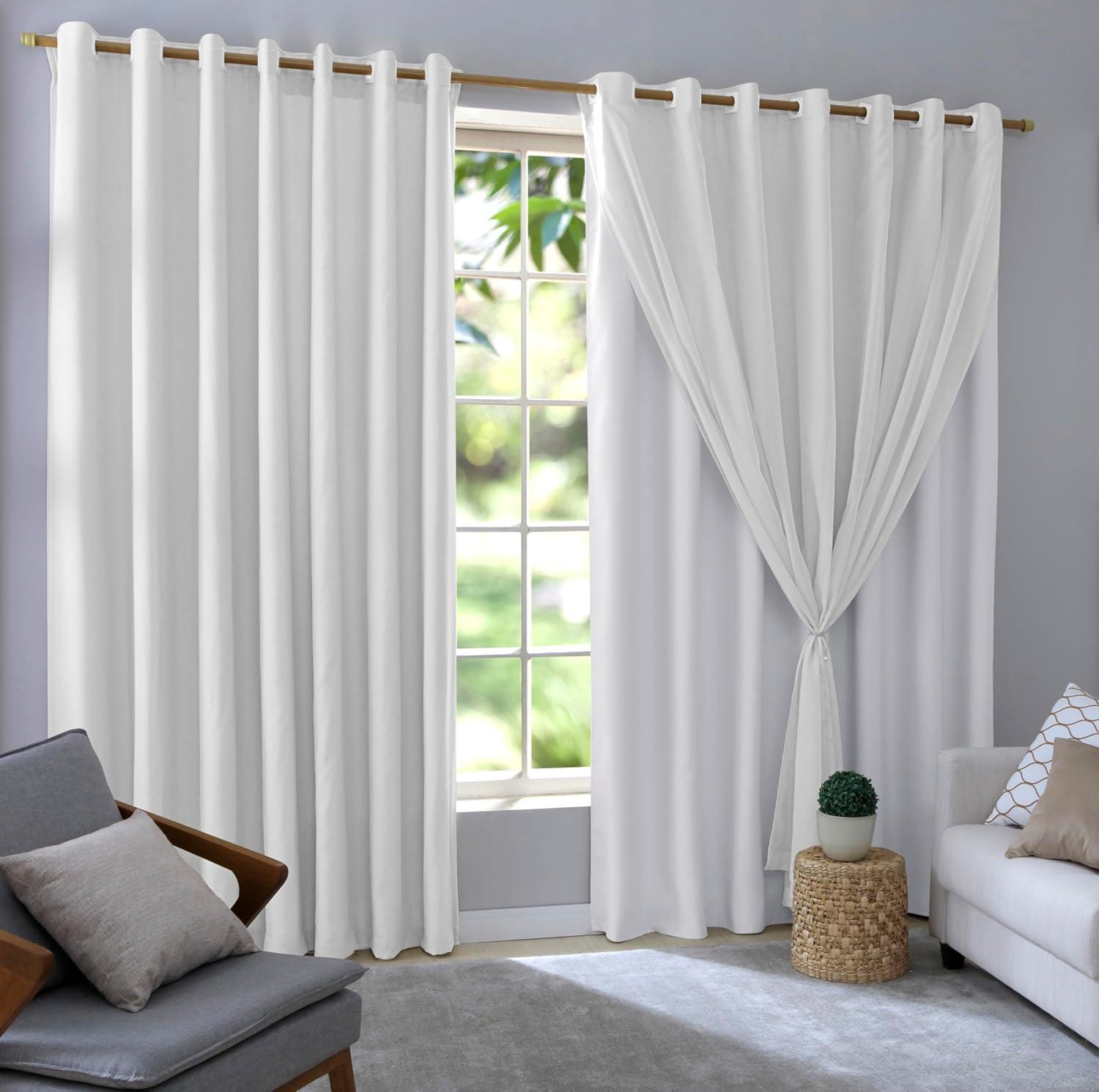 Cortina Blackout 100% Com Voil 2,80m x 2,30m Quarto/Sala/Casa Corta Luz em Tecido com Ilhós Blecaute (Branco)