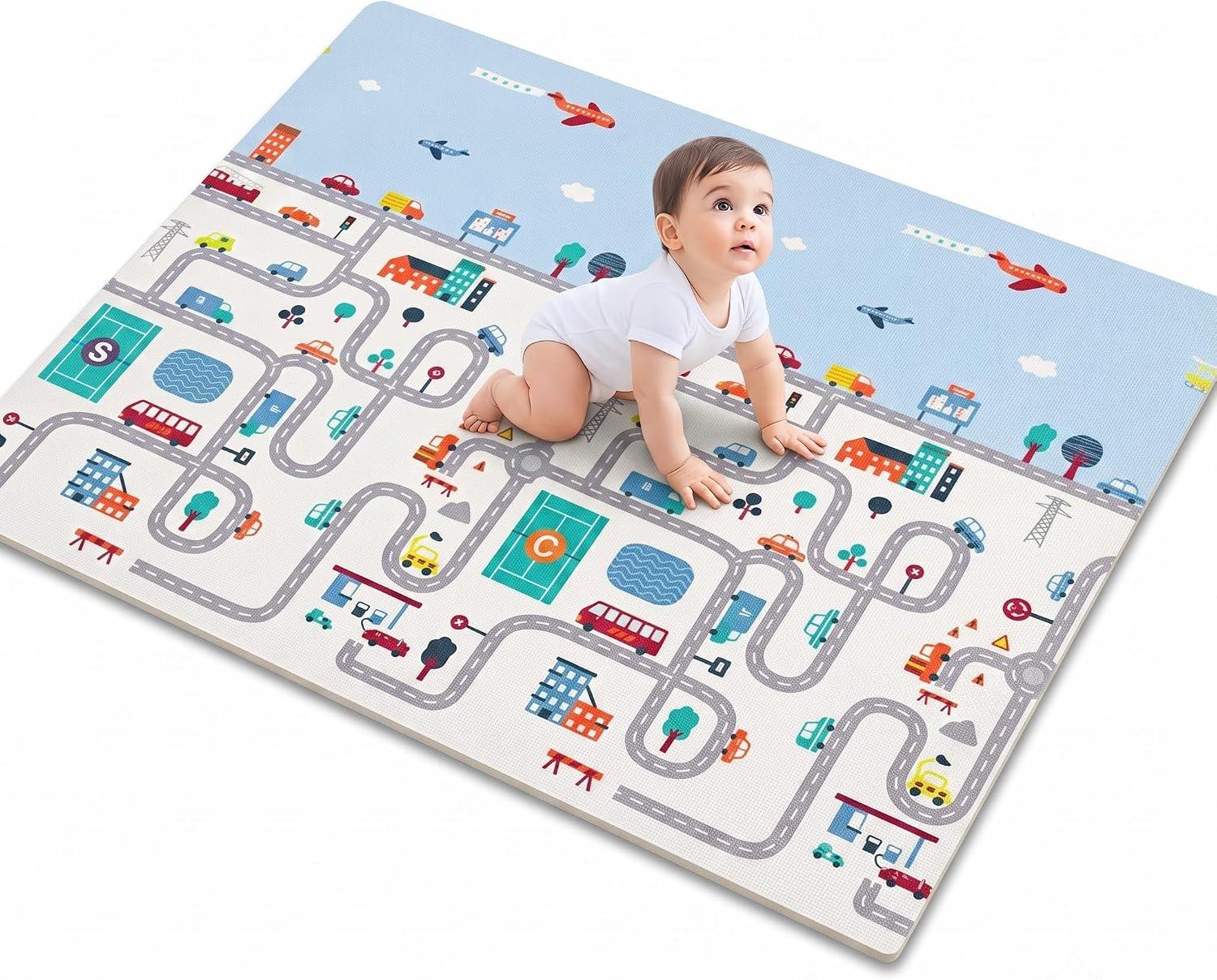 Tapete Infantil Emborrachado Tatame 8mm Dobrável Dupla Face Atividades (Pista) 1,80cm X 1,50cm