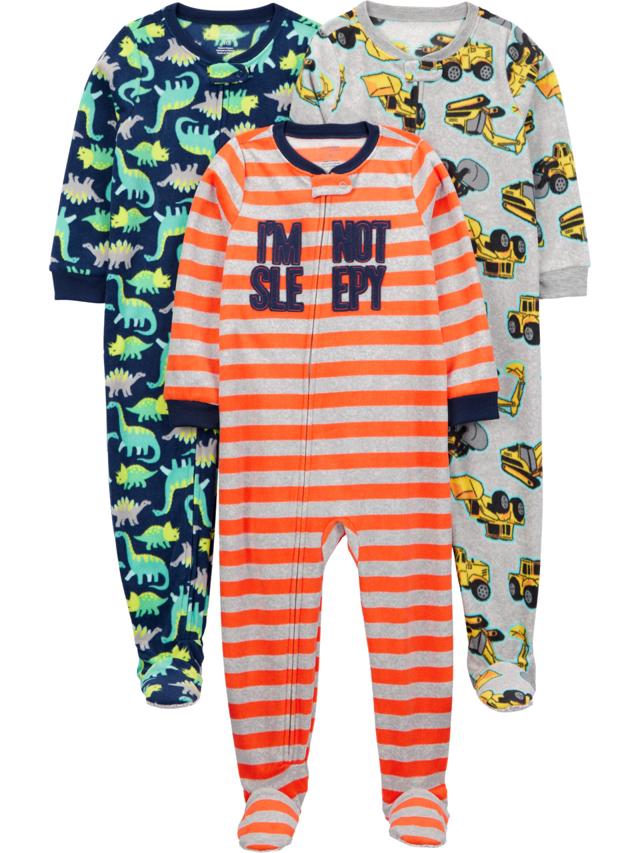 Macacão de dormir para bebês Pacote com 3 pijamas folgados de lã com pés resistentes a chamas Simple Joys by Carter'sMeninos