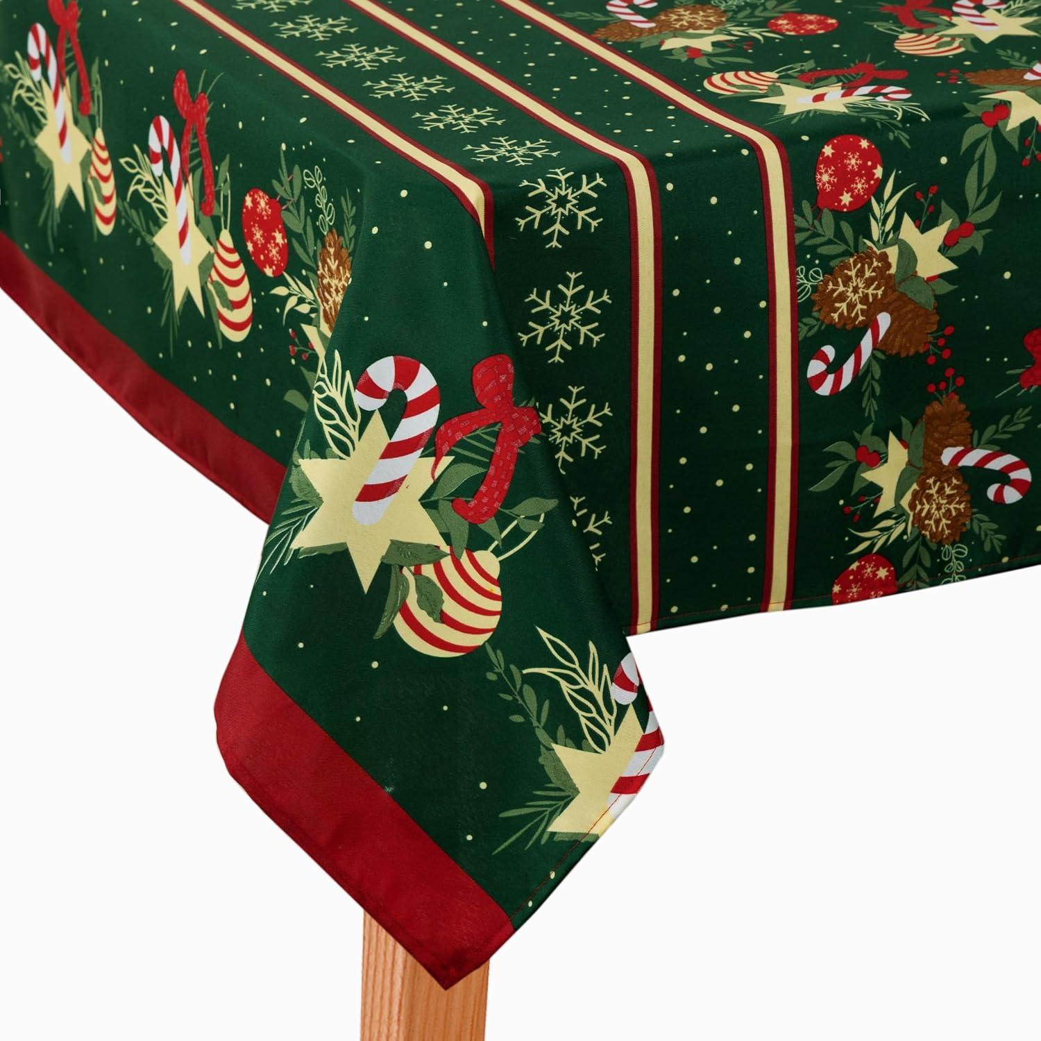 Toalha de Mesa 2,20m x 1,50m Oxford Estampada Natalina Natal Para Mesa De 6 lugares (Natalina Verde)