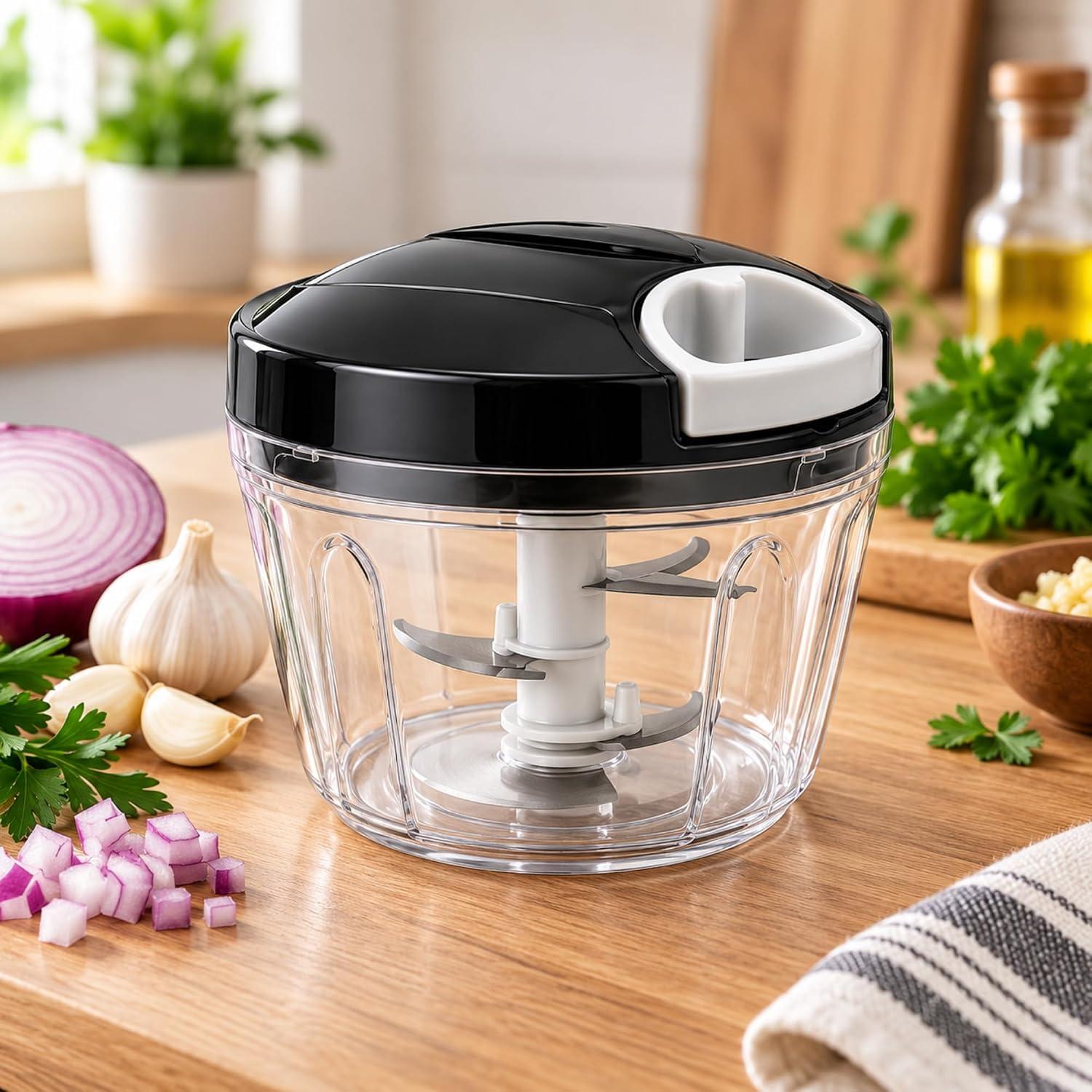 Processador de Alimentos Manual 500ml com 3 Lâminas em Aço Inox Min cores variadas (preto e vermelho)