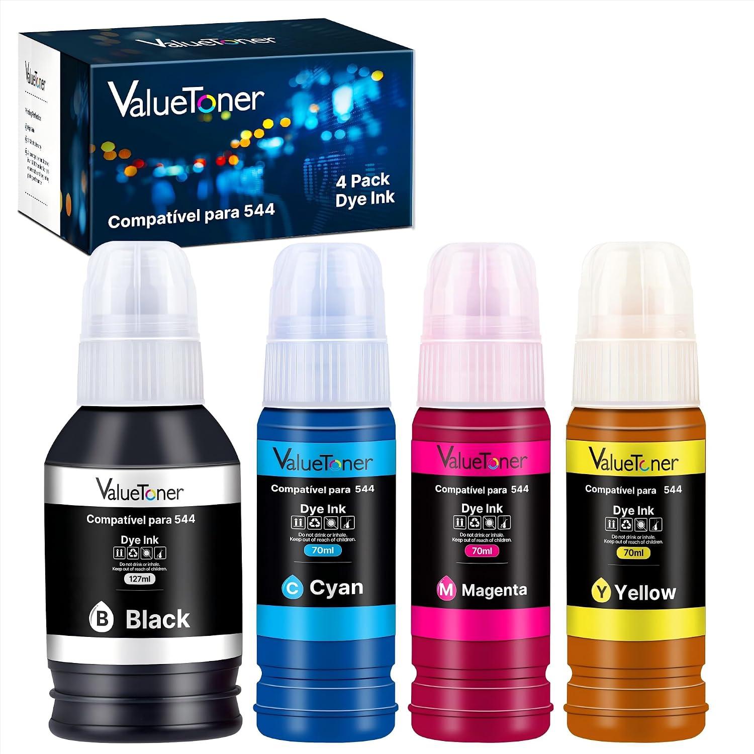 Valuetoner Kit 4 Tintas Compatível para Epson 544 T544 para L3150 L3250