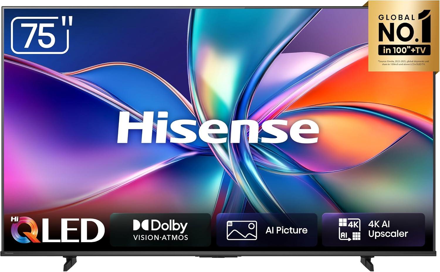 Hisense Smart TV UHD 4K Hi-QLED 75" Polegadas 75Q6QV com HDR10+, Dolby Atmos, Sports Mode, Game Mode Plus e Compatível com Alexa
