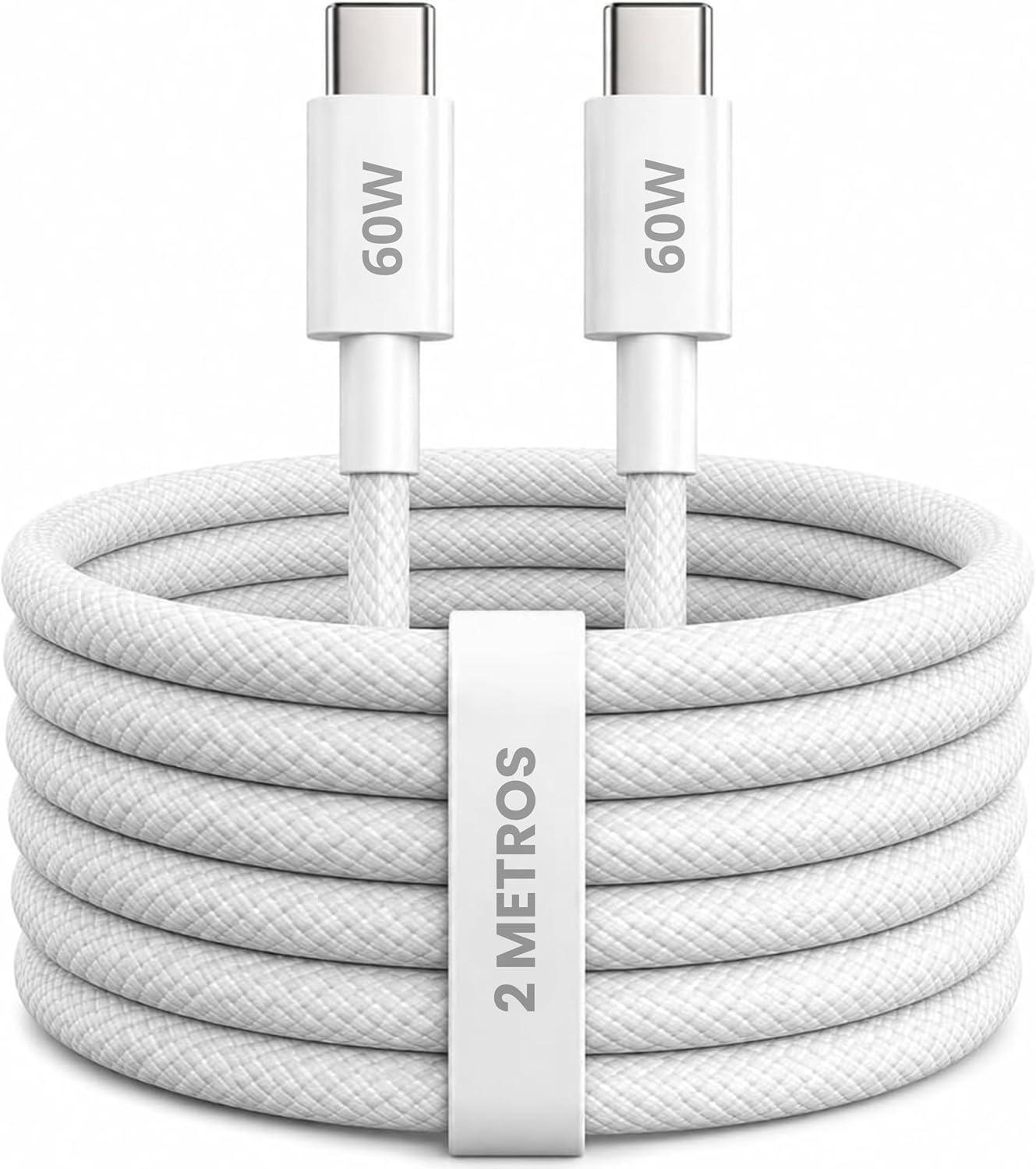 Cabo USB-C Tipo C 60W Trançado 2M Premium De Nylon Compatível com iPhone 15, 15 Pro/Max, iPhone 16, 16 Pro/Max, iPhone 17, 17Pro/Max, Samsung Galaxy, IOS/Android