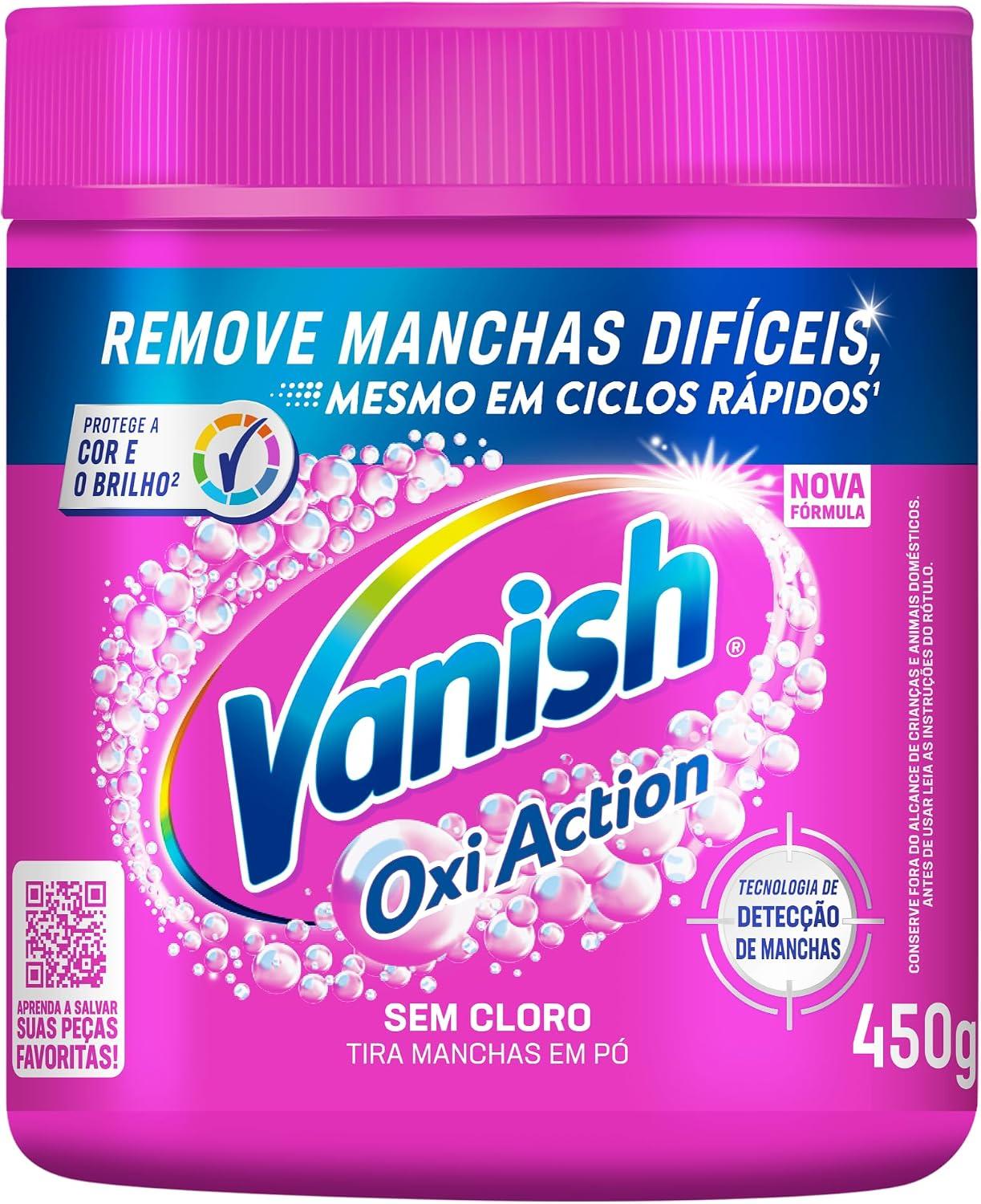Tira Manchas em Pó Vanish Oxi Action Pink Refil 450g para Roupas Coloridas, Sem Cloro, com Percarbonato, Remove Manchas Difíceis, Preserva as Cores e Deixa as Roupas Como Novas