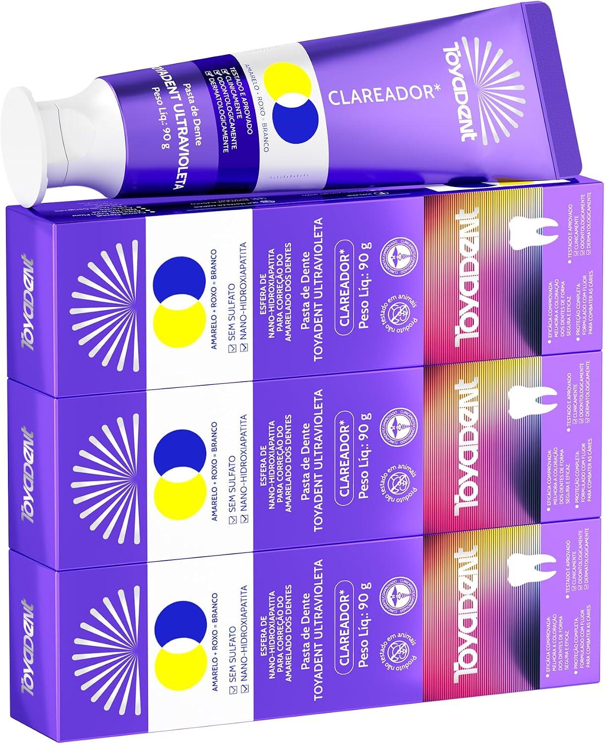TOYADENT Pasta de Dente Roxa Clareadora 90g, 3 Unidades