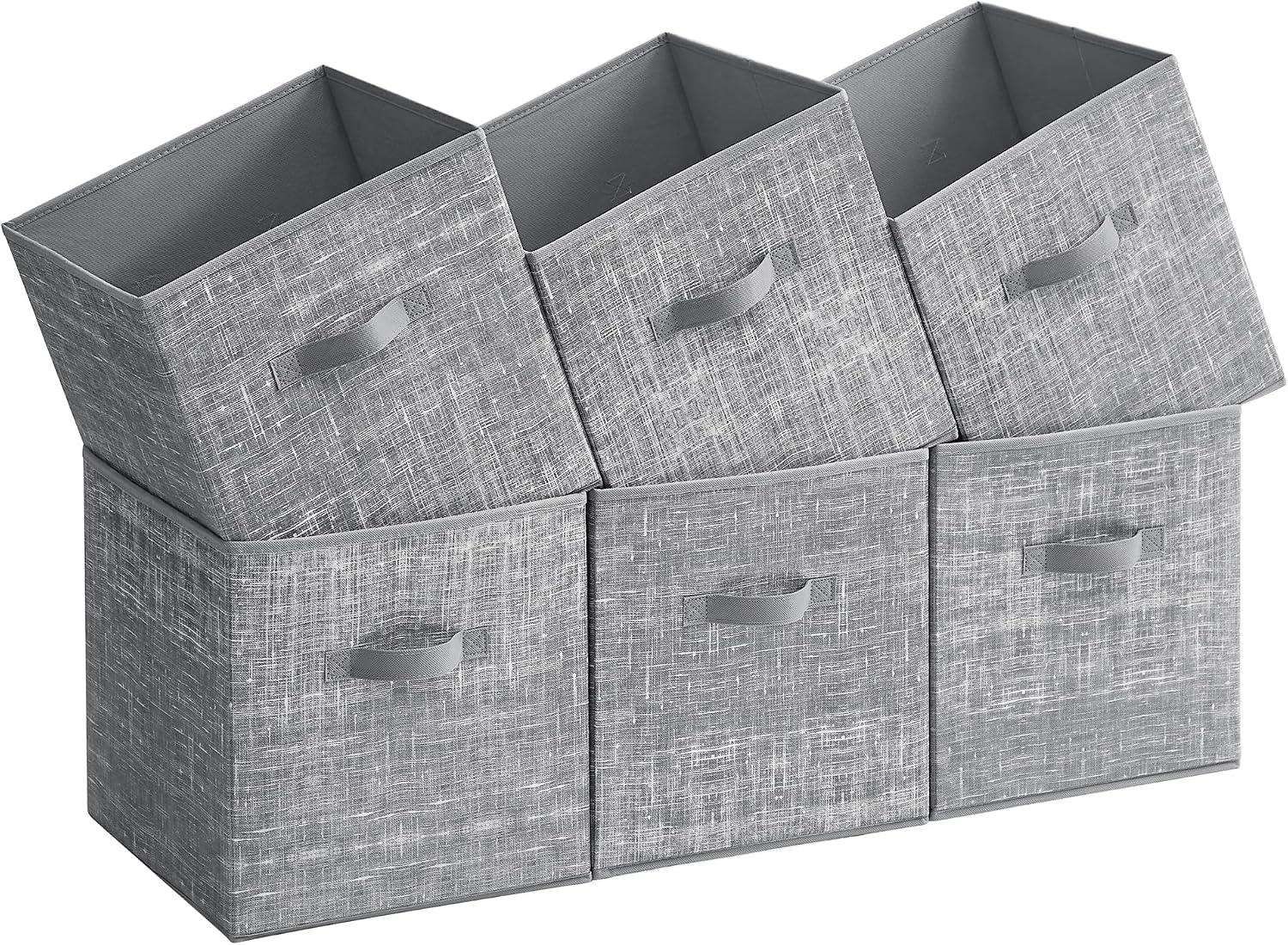 SONGMICS Caixas Organizadoras, Caixas de Tecido Não Tecido de 33 cm com Duplas Alças, Kit com 6 Unidades, Organizadores para Prateleiras de Armário, Dobráveis, para Roupas, Cinza Cattail ROB033G01