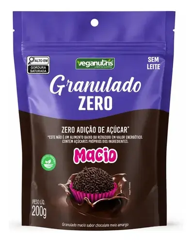 Granulado Vegano Sabor Chocolate S/ Leite Glúten Açúcar 200g