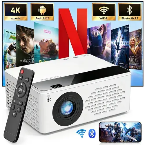 Projetor Android 4k Fv08 Smart Led Netflix 5G/2.4G Wifi Bluetooth Portátil Full Hd