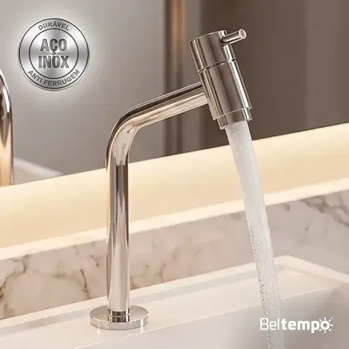 Torneira Banheiro Lavabo Bica Baixa Bancada Inox Cromada Link 45° Beltempo