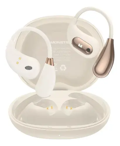 Fone de Ouvido Monster E29 Open-Ear Sem Fio Bluetooth, Branco com Cancelamento de Ruído e Microfone HD