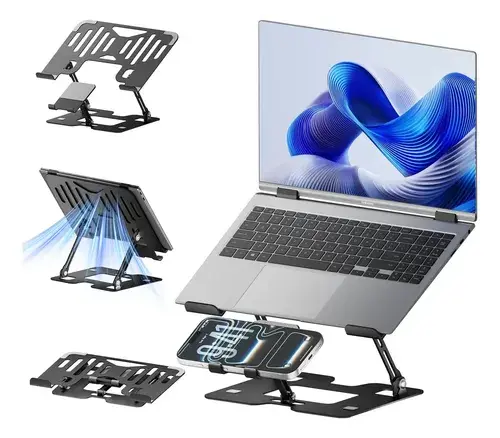 Basike suporte de metal ajustável Para notebook Tablet e Celular 2 Em 1 Suporte Mesas Para Laptop e Macbook Portátil Dobrável De Alumínio Ergonômic de 10 a 17 polegadas com furos de refrigeração preto