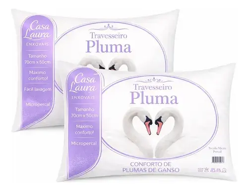 Kit 02 Travesseiro Antialérgico Pluma De Ganso 70cm X 50cm Cor Branco