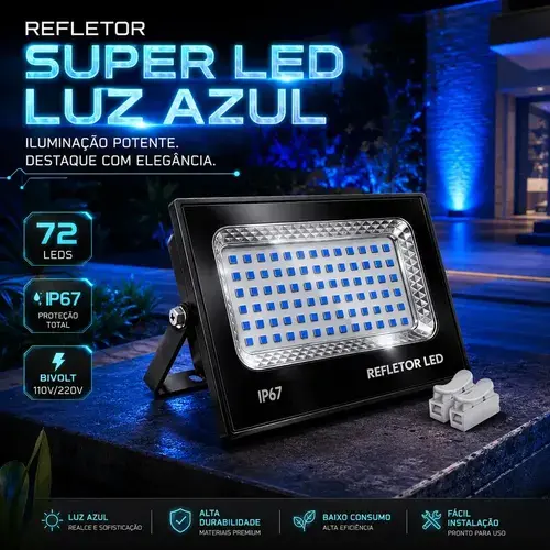 Kit 2 Refletores Led Super Potentes 400w Holofote Ip67 Prova Dágua Carcaça Preta Cor Da Luz Azul