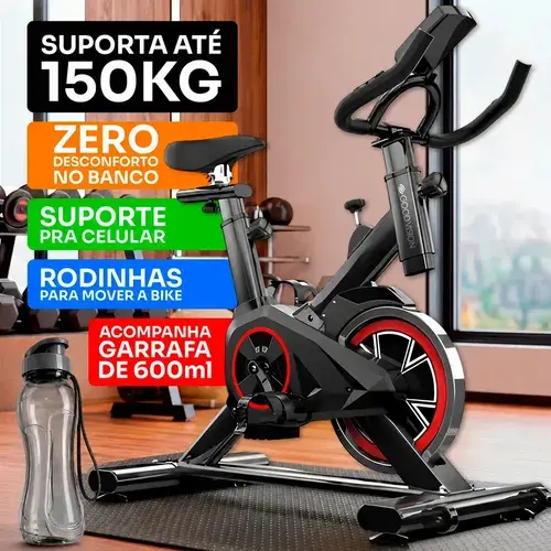 Bicicleta Ergometrica Spinning GoodVision Profissional Para Cardio Fitness Musculação Atividade Física Inercia Cor Preto e Vermelho ate 150kg