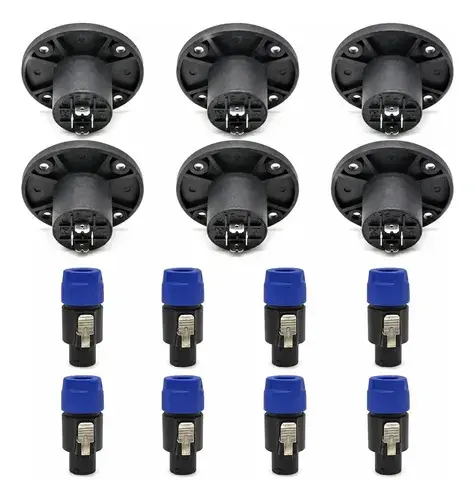 Kit 12 Conector Plug Speakon Bertô (6 Macho + 6 Fêmea) 4 Polos, Terminal Redondo, Corpo em Plástico Resistente, Ideal para Ligar Caixas de Som em Sistemas de Áudio Profissional