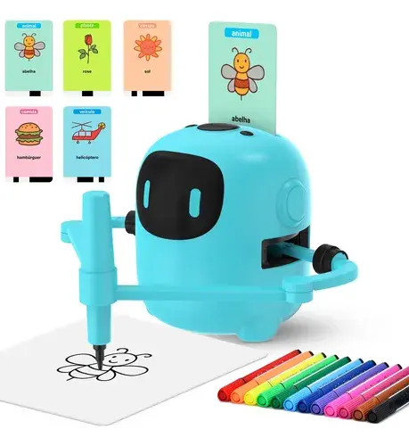 Robô Desenho Infantil Inteligente 100 Cartões Educativo