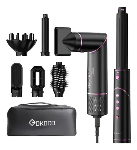 Secador De Cabelo Gokoco Com 7 Em 1 Escova Hot Air Styler Cor Preto