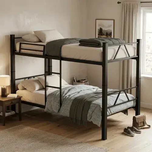 Cama Beliche Solteiro Klm Aço Reforçado Tubular Cor Preto Beliche Rubi
