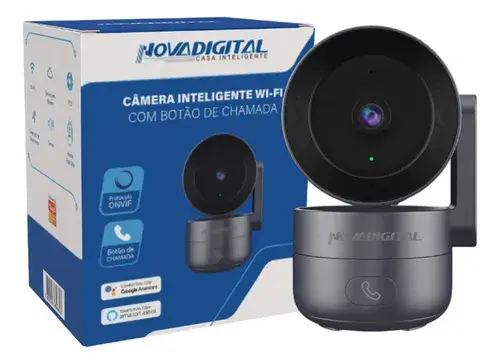 Câmera Segurança Wifi Inteligente Novadigital Cs-call Botão Chamada Onvif Tuya Smart Life Alexa Google App 110V 220V Bivolt Com Fonte Cinza