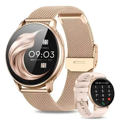 FoxBox Smartwatch Sport com Chamadas, Oxigênio no Sangue e Pulseira Ouro Rosa
