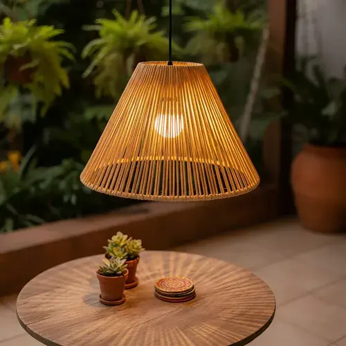 Luminária Pendente Adimports Cone Palha Amarela 35cm Teto Artesanal