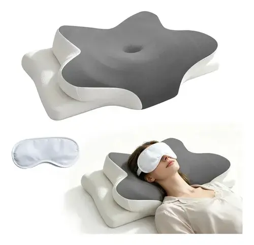 BETWO Travesseiro Cervical Ortopédico de Espuma Viscoelástica, Ergonômico para Alívio da Dor no Pescoço, Suporte Cervical, para Dormir de Lado e de Costas, Anti-Ronco e Suporte para Pescoço, Cinza