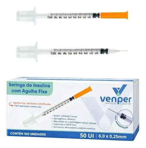 Seringa Insulina 50ui 0,5ml Agulha Fixa Caixa 100 Un
