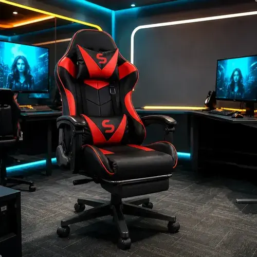 Cadeira Gamer Escritório Ergonômica Confortável Reclinável Vermelho Couro Sintético