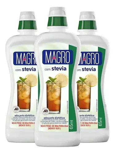 Kit 3 Adoçante Liquido Magro Com Stevia Diet Lowçucar 65ml