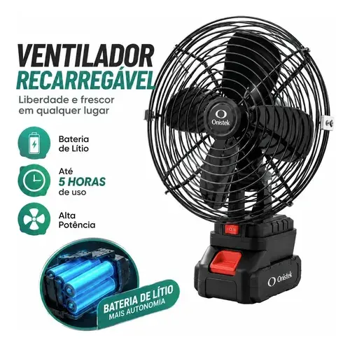 Ventilador Portatil Bateria 8'' Inclui 21v Bateria Até 5 H