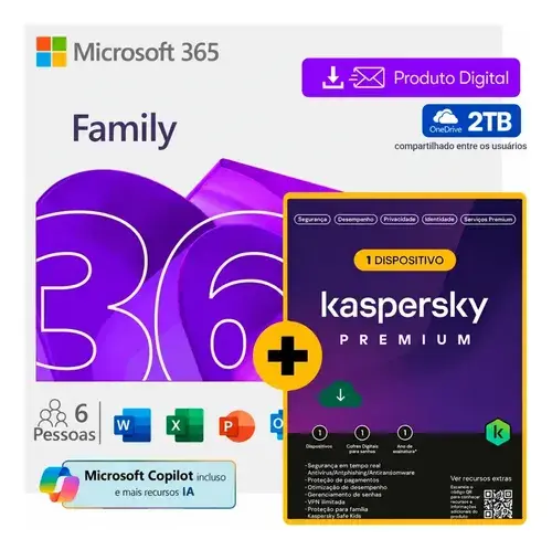 Microsoft 3 6 5 Family 1 Ano + Kaspersky Premium (imediato)