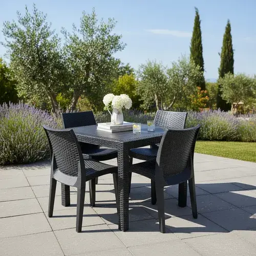 Mesa Quadrada Rattan Área De Lazer Com Furo Ombrelone