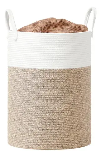 Organizador Grande com Alças, para Lavanderia e Brinquedos, Branco e Marrom