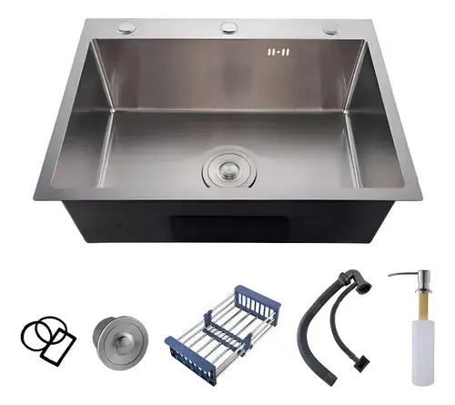Cuba Pia Gourmet 60x45 Inox Escovado Quadrada C/ Acessórios Prateado
