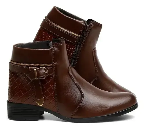 Bota Feminina Cano Curto Leve Casual Confortável Com Zíper