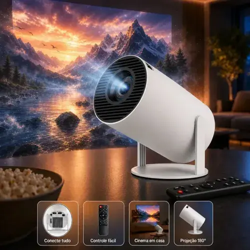 Projetor Portátil HY300 Mini 4K Compatível Android 11 Wi-Fi 5G Bluetooth Smart Portátil Rotação 180° Tela Grande para Filmes Séries Jogos Aulas e Apresentações Home Theater Cinema