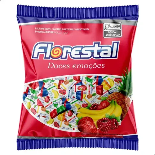 Bala Mastigável De Frutas Sortidas Florestal 500g Com 100un
