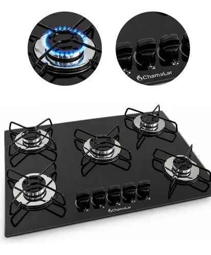 Fogão Cooktop Gás 5 Bocas Ultra Chama 127v/220v Preto