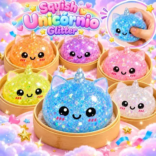 Squish Glitter Apertar Bolinha Fofo Sensorial Misterioso Tab