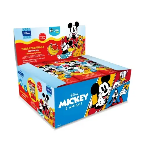 Barra De Fruta Mickey E Amigos Disney Banana C/ Maçã Sem Açúcar Vegana Caixa 12 Un - Like Kids