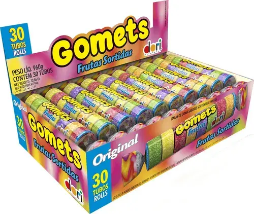 Bala De Goma Gomets Sabor Sortido De Frutas Caixa 30un Tubos