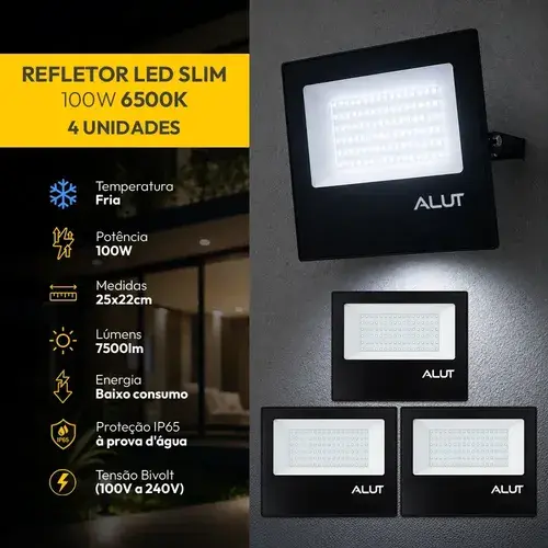 Kit 4 Refletor Led 100w 6500k Branco Frio A Prova D'água Alut Cod: Alut000701-4 Alut By Avant
