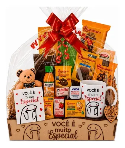 Cesta Café Manhã Completa Caneca Personalizada Urso Presente