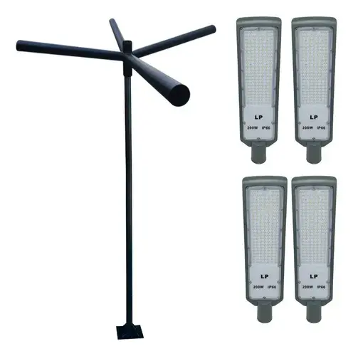 Poste Aço 4 Metros Com 4 Pública Led 100w Completo