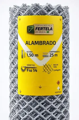Tela Alambrado Altura 1,50 X 25 Metros Fio-14 Malha 7 Cm